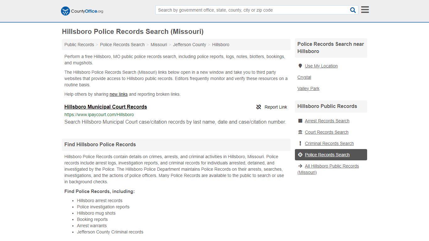 Hillsboro Police Records Search (Missouri) - County Office