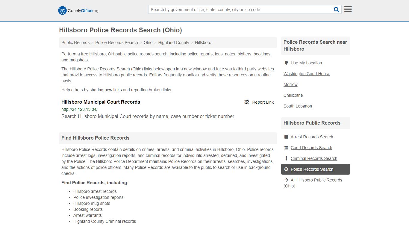 Police Records Search - Hillsboro, OH (Accidents & Arrest Records)
