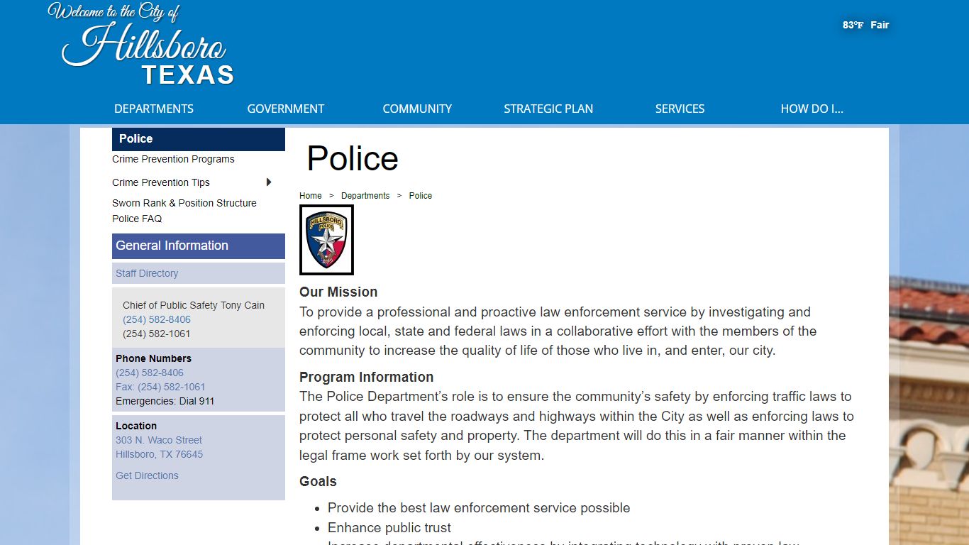 Official Website for the City of Hillsboro Texas - Police
